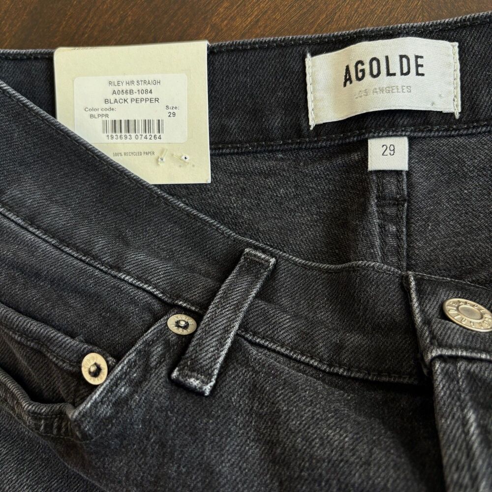 NWT AGOLDE Riley High Rise Straight Jeans Black Womens Size 29 Inseam 26" - Picture 5 of 10